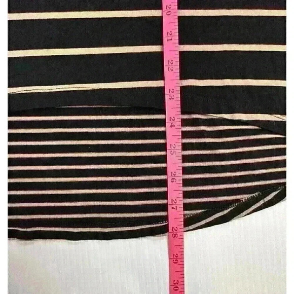 Cynthia Rowley Womens LG Tunic Rayon Top Black Tan Striped 3/4 Sleeve Hi Low Hem - Picture 4 of 10